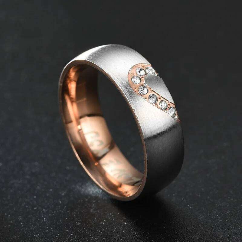 Hot Selling Stainless Steel New Half Peach Heart Couple Rings For Women Men With Letters I YOU Jewelry Gifts Size 6-13 H260312
