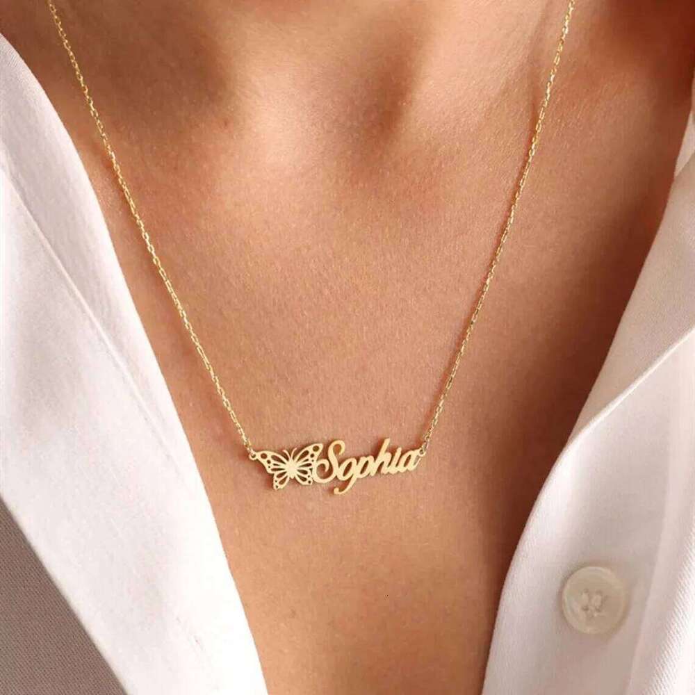 Custom Necklaces For Women Personalized Name Necklace With Heart Butterfly Choker Stainlesss Steel Wedding Jewelry Gift Bff H260312