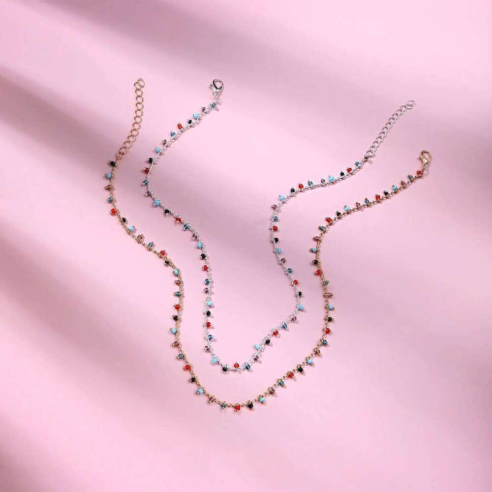 Bohemian Colorful Acrylic Crystal Tassel Choker Simple Trend Handmade Bead Chain Necklace For Women Gift Jewelry H260312