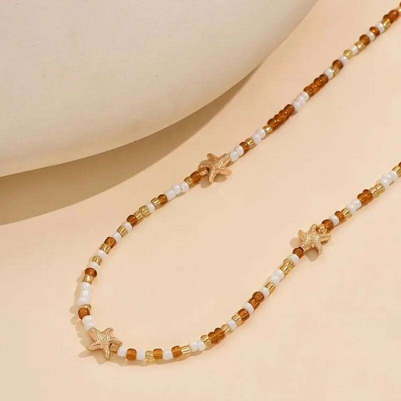 Bohemian Starfish Glass Rice Beads Colar Colares Choker Necklaces Joyas De Mujer Summer Ocean Vacation H260312