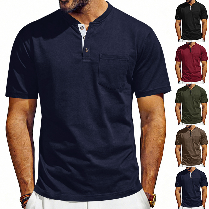 Summer Designer Hoodie Men's Casual Simple Contrast Color Designer Shirt Henley Short Sleeve T-shirt American Retro Loose Fit Polo Short Sleeve