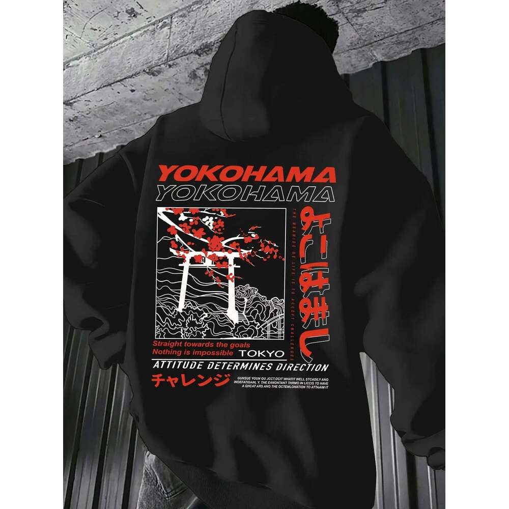 Tokyo Cherry Blossom Print Men Women Hooded Sweatshirt Autumn Winter Daily Outdoor Vacation Fitness Casual Loose Warm Sportswear Z260314