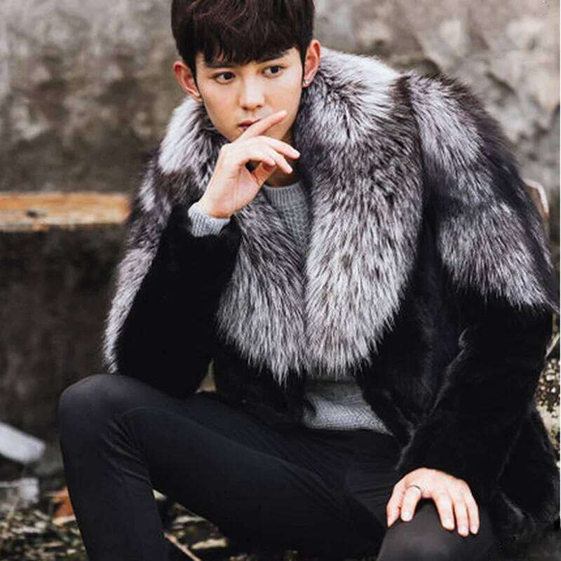 Men's fur coat imitation mink long casual winter warm jacket Z260313