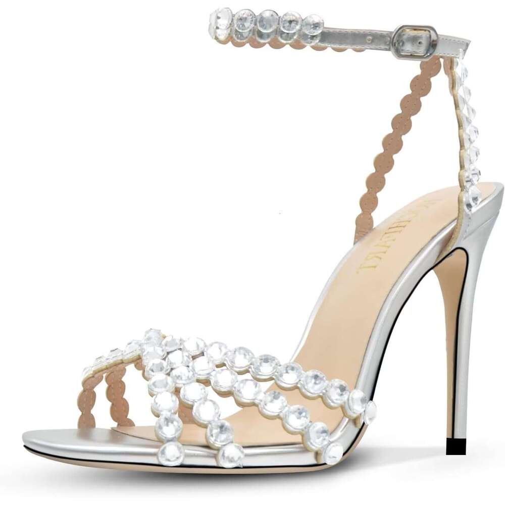 Women S Rhinestone Stiletto High Heels Buckle Strappy Heeled Sandals Round Toe Sexy Dressy Pumps Shoes MOJIDASHU