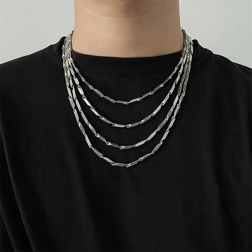 Hip Hop Titanium Steel Necklace Handmade Square Rhombus Bamboo Fashion Men's and Women's Clavicle Chain Accessories H260312