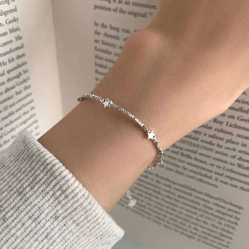 New Chinese Style 925 Sterling Silver Five-pointed Star Beaded Bracelet for Woman Girl Summer Jewelry Accessories Colorfast Gift Z260313