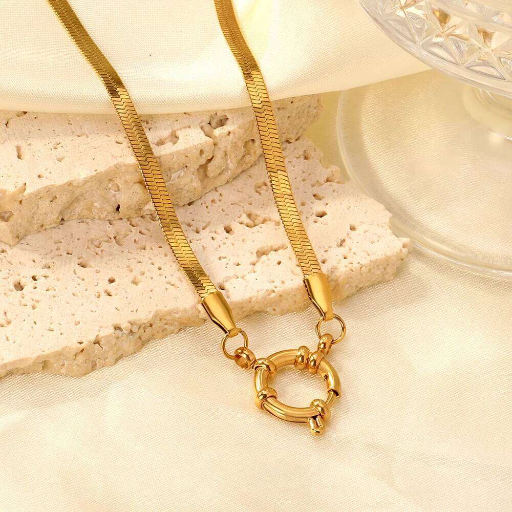 Fashion Stainless Steel Necklace Charm Metal Texture Collar Waterproof for Women's Personality Jewelry Gift H260312