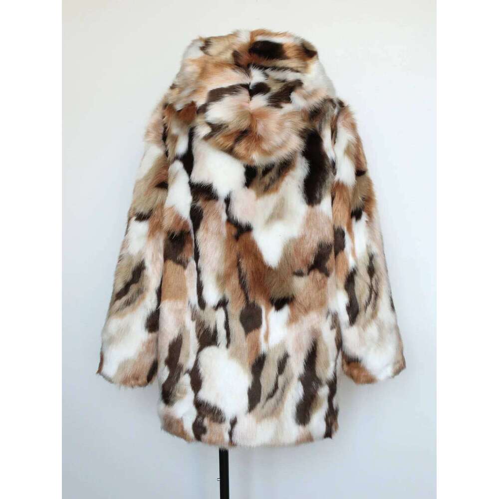 European American Autumn Winter New Fashion Men's Color-coded Casual Trendy Loose Long Sleeve Hooded Faux Fur Coats Male Tops Z260313