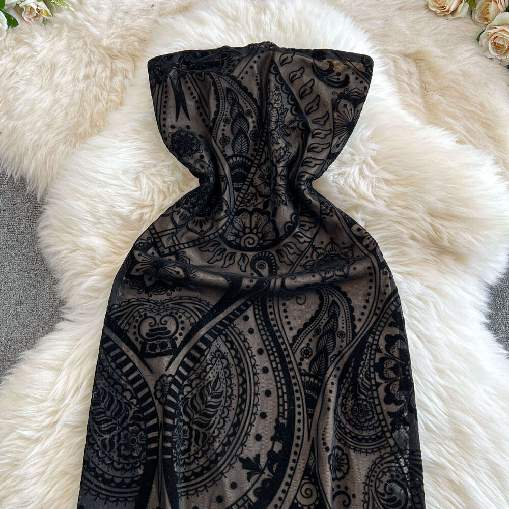 a18 2026 Designer High end Fashion Dress Feminine Elastic Slimming Plush Printed Waist Sleeveless Strapless
