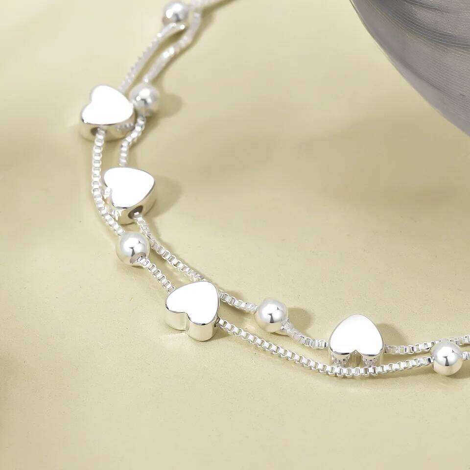 925 Sterling Silver Bracelets Woman Heart Ball Chain Charm Bracelet Couple Jewelry Accessories Wholesale Jewellery Z260313