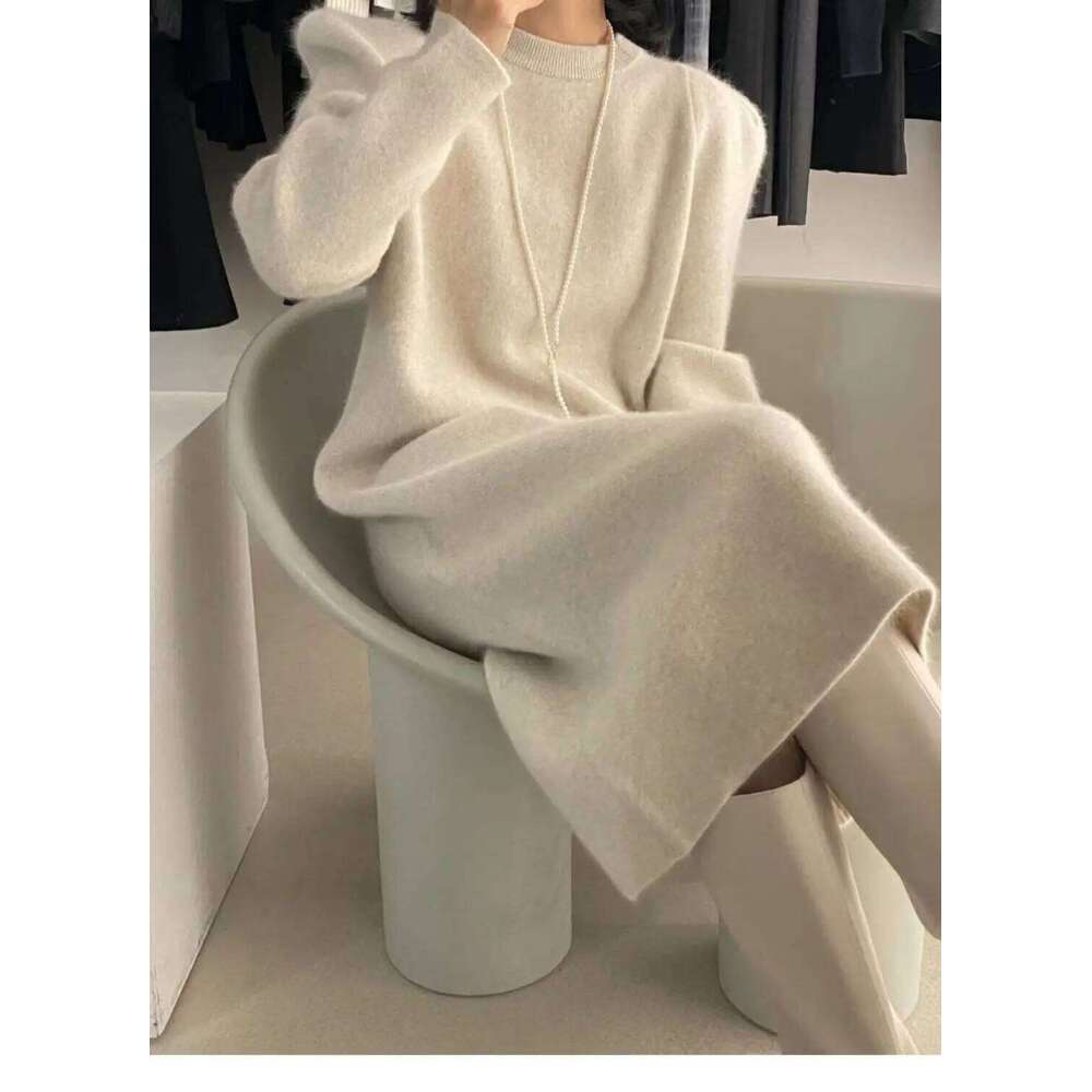Korean Version of Autumn and Winter Puff Sleeve Sweater Dress 2025 New Mid-length Over-knee Knitted Long Skirt for Women Z260313