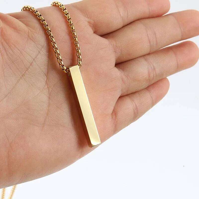Pillar Necklace For Men Women Stainless Steel 3D Bar Pendant Minimalist Simple Unisex Neck Accessories Hip Hop Rock Jewelry Gift H260312