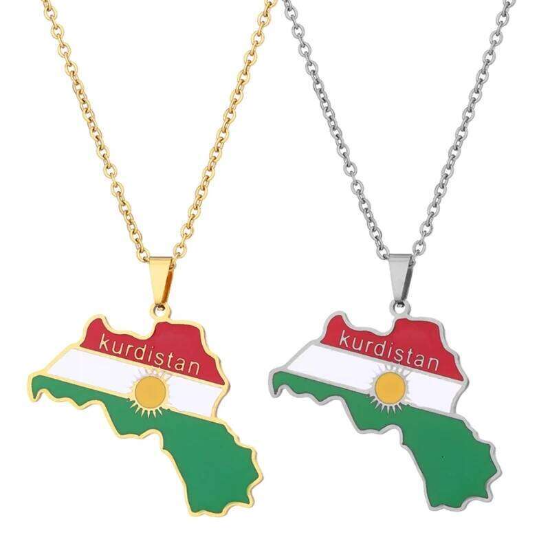Kurdistan Map Necklace Dripping Oil Retro Stainless Steel Pendant for Men and Women Ethnic Clavicle Chain Gift H260312