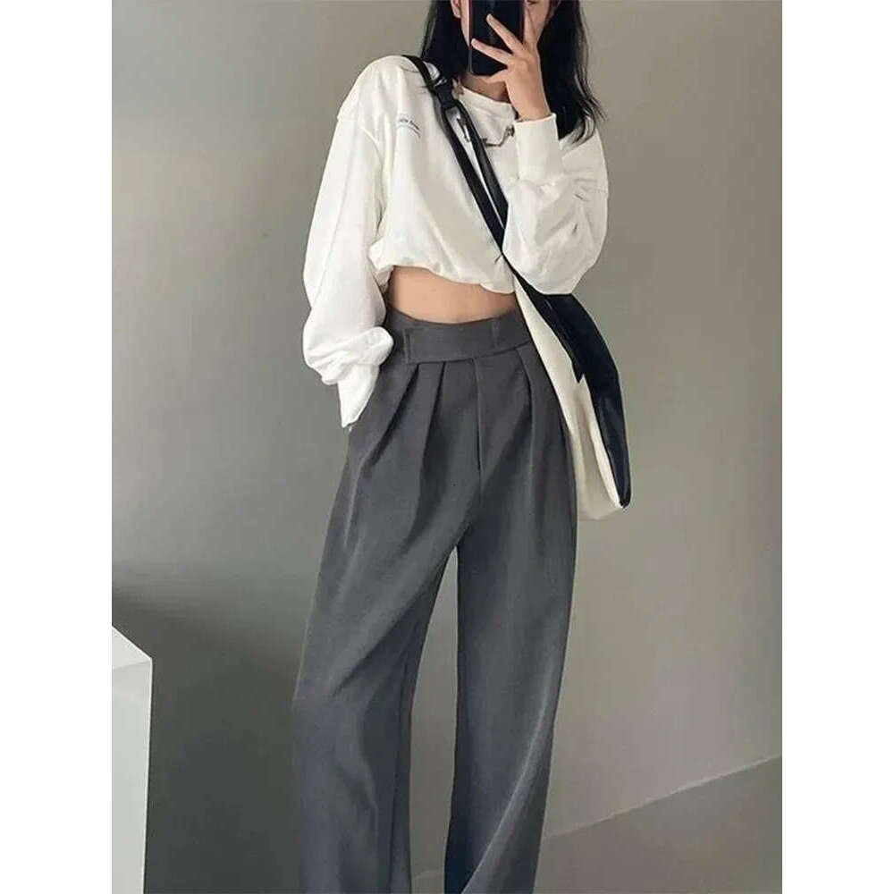 Jielur Brown Wide Leg Women Classic Suit Vintage Palazzo Office Elegant Casual Black Trousers Female High Waist Pants Z260312