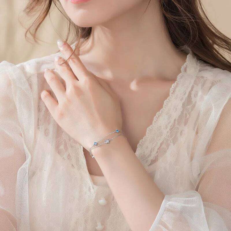 925 Sterling Silver Blue White Crystal For Women Luxury Sparkling Double Layer Star Bracelets Elegant Jewelry Z260313