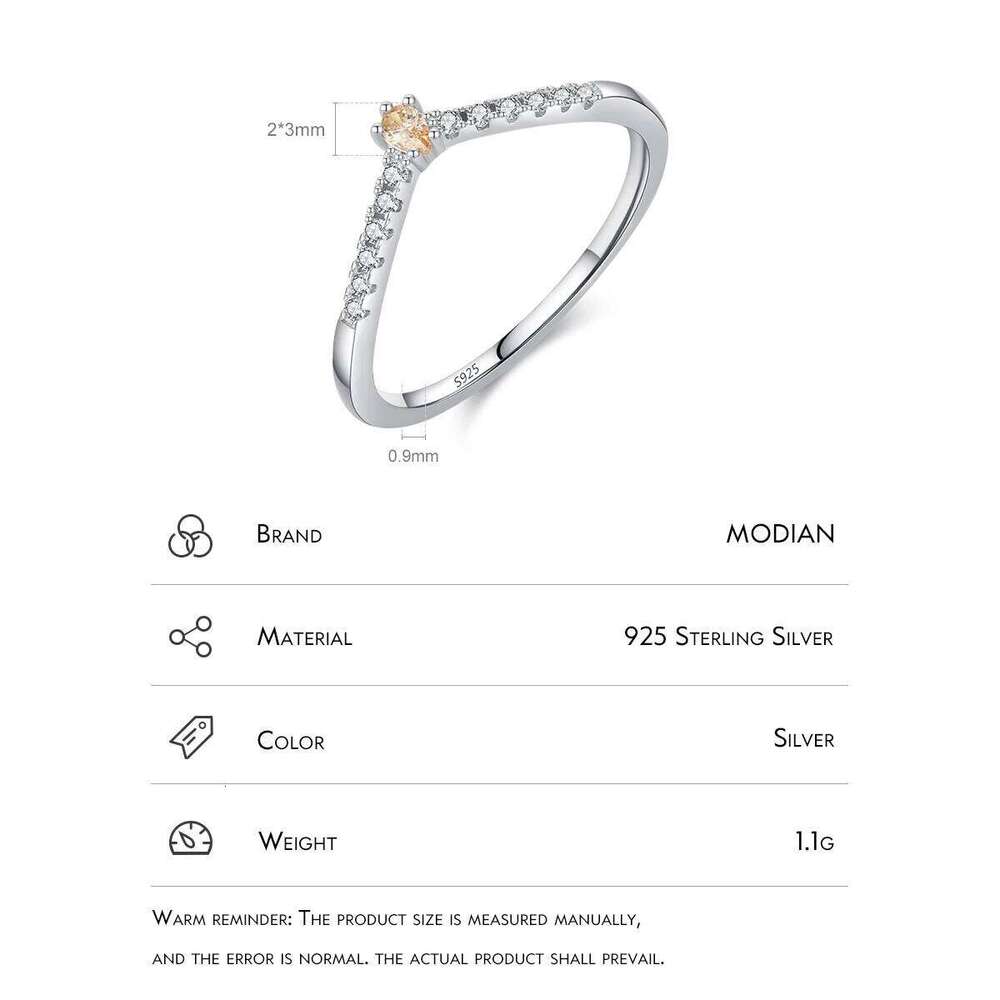 Modian 925 Sterling Silver Simple Arrow Shape Stackable Trendy Ring Rainbow Color Zircon Elegant Finger Rings For Women Jewelry H260312