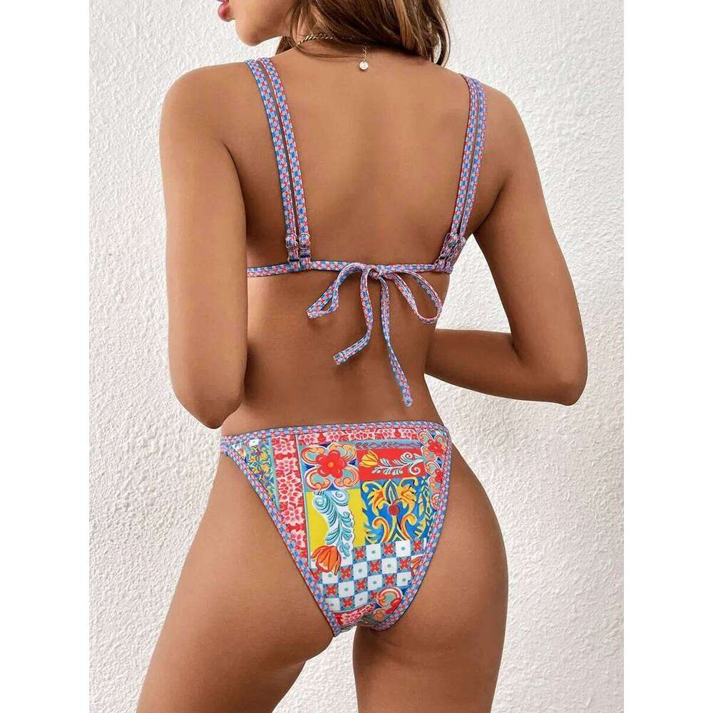 Floral Printed Bikinis 2025 Brazilian Women Swimwear Female Swimsuit Two-pieces Bikini Set Bathing Suit Swim Beach Wear Y260303