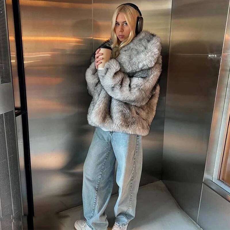 Faux Women's Turn-Down Collar Long Sleeve Elastic Cuff Plush Fluffy Female Coat Fashion Autumn Loose Fur For Ladies Z260313