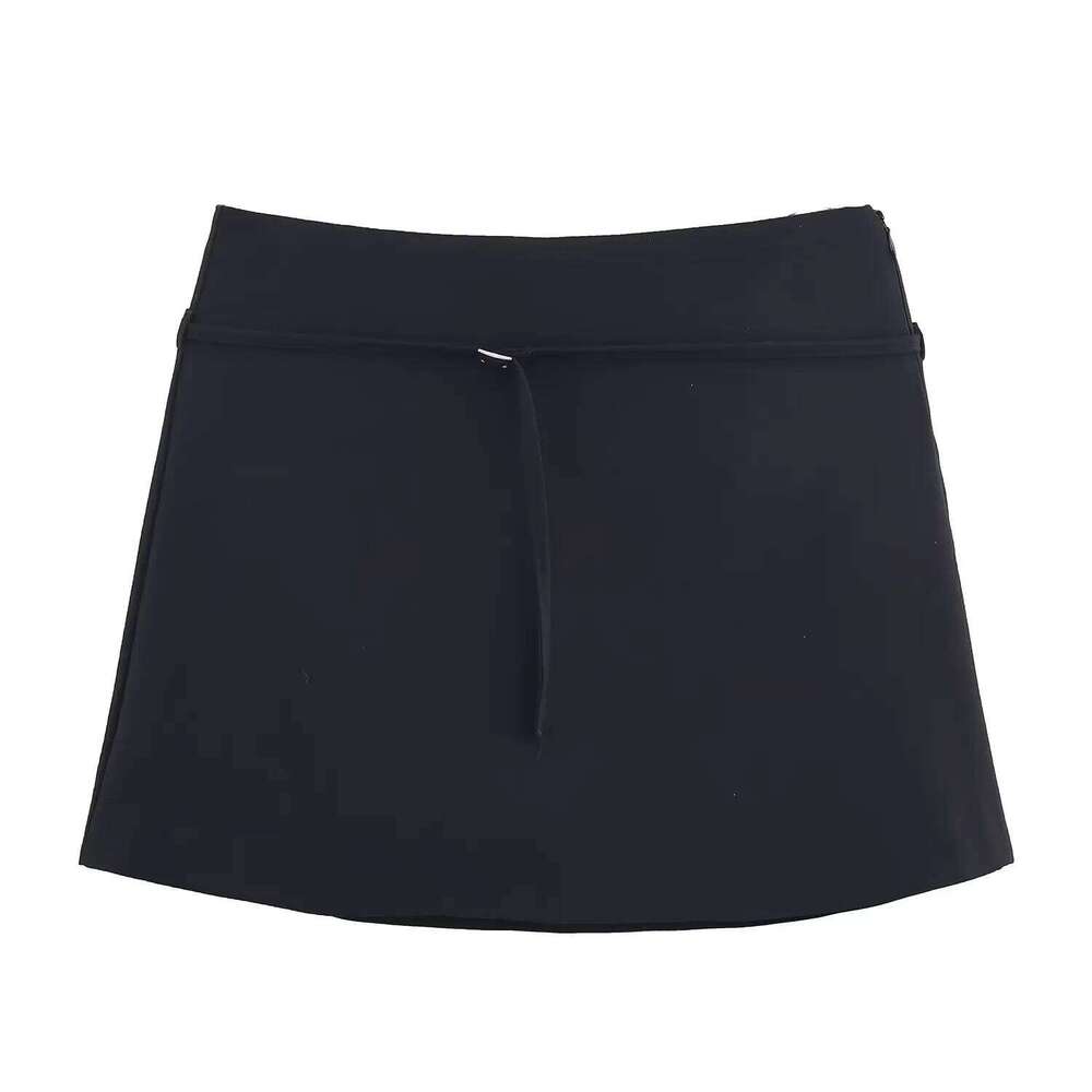 Women's Fashion Solid Slim Mid Waist With Belt Adorn Female Autumn Winter Elegant Commuting A-Line Mini Skirt Streetwear Z260314