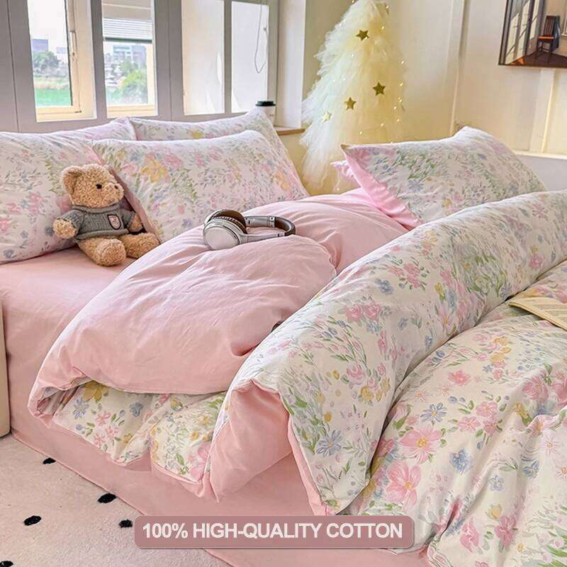 100% Cotton Printed Duvet Cover Set with Pillowcases - Floral Style Bedding Set, Breathable & Hypoallergenic, Machine Washable H260312 - view 3