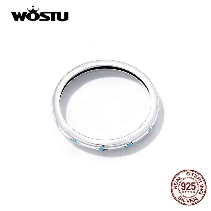 WOSTU 925 Sterling Sliver Turquoise Blue Star Patterns Simple Size Round Rings For Women Female Original Jewelry CTR240 H260312