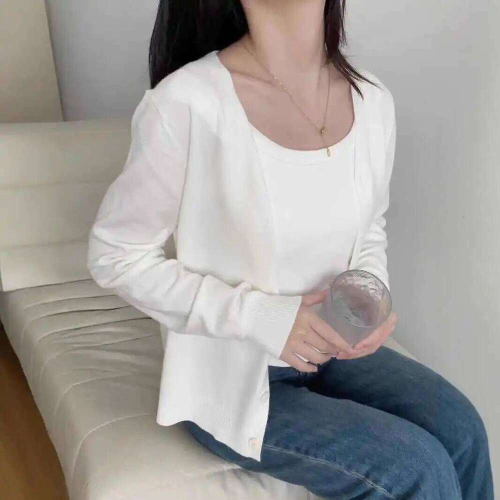 Knitted Cardigans New Long Sleeve V-Neck White Knit Sweater Cardigan Women Tops Knitwears Sueters De Mujer Q1108 Z260313