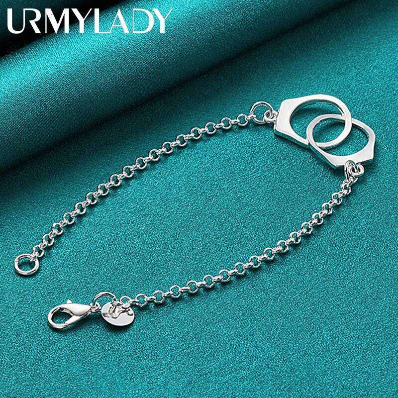 URMYLADY 925 Sterling Silver Handcuffs Chain Bracelet For Women Wedding Party Fashion Jewelry Z260313