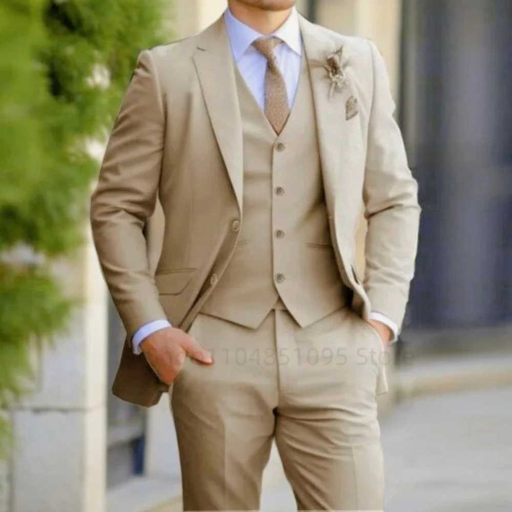 3PCS Formal Solid Mens Suit Set - Wedding Business Party Prom Classic Occasion Jacket Vest Pants Ensemble M260313
