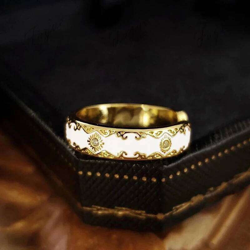 Huitan Women Metalic Rings Gold Color Engrave Design Wedding Engagement Party Daily Trendy Elegant Accessories Jewelry H260312