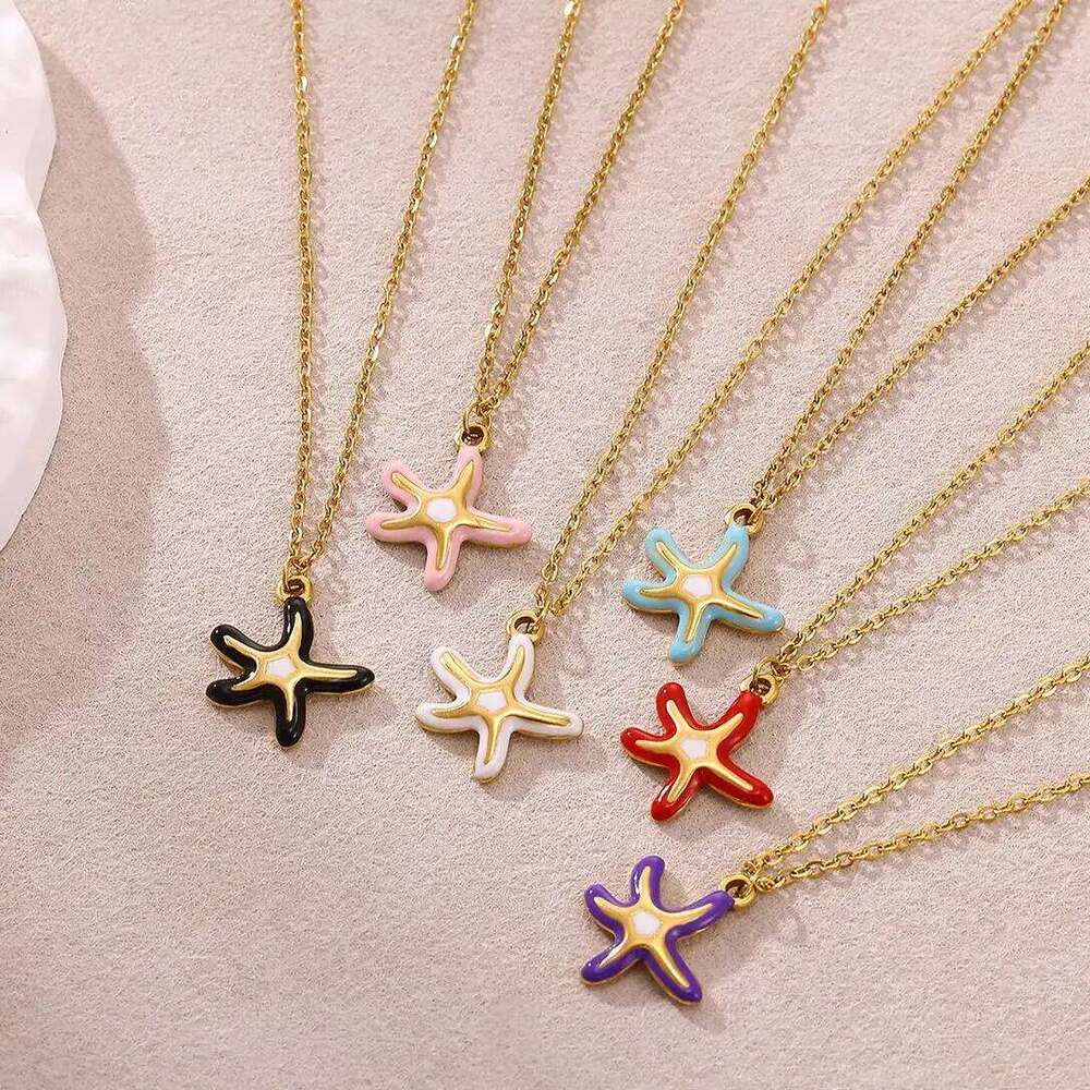 Cute Women Starfish Necklace 18 K Gold Color Charm Beach Tropical Fashion Waterproof Stainless Steel Drip Oil Jewelry Christmas H260312