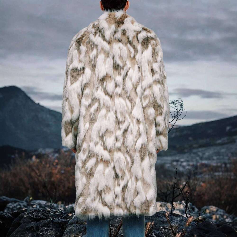 Men Faux Fox Coats Jacket Turn Down Collar Long Sleeve Open Stitch Thick Warm Fur Loose Casual 2025 Autumn Winter Z260313