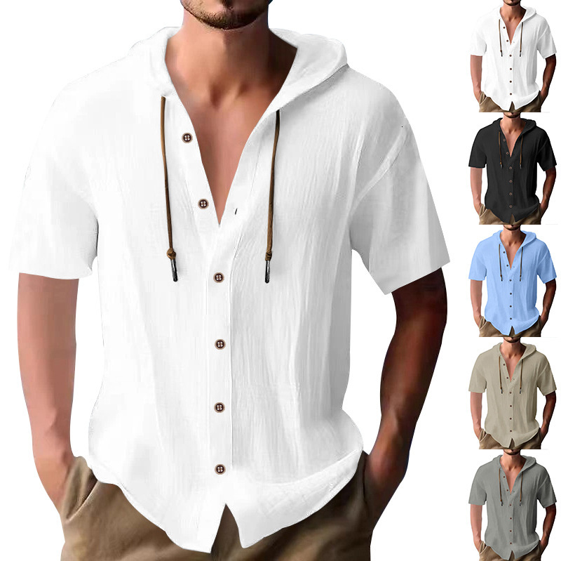 European And American Men's Casual Short-sleeve Shirt Designer Hoodie Polo With Hood Fashionable Cardigan Trendy Designer Shirt Loose-fitting Beach T-shirt