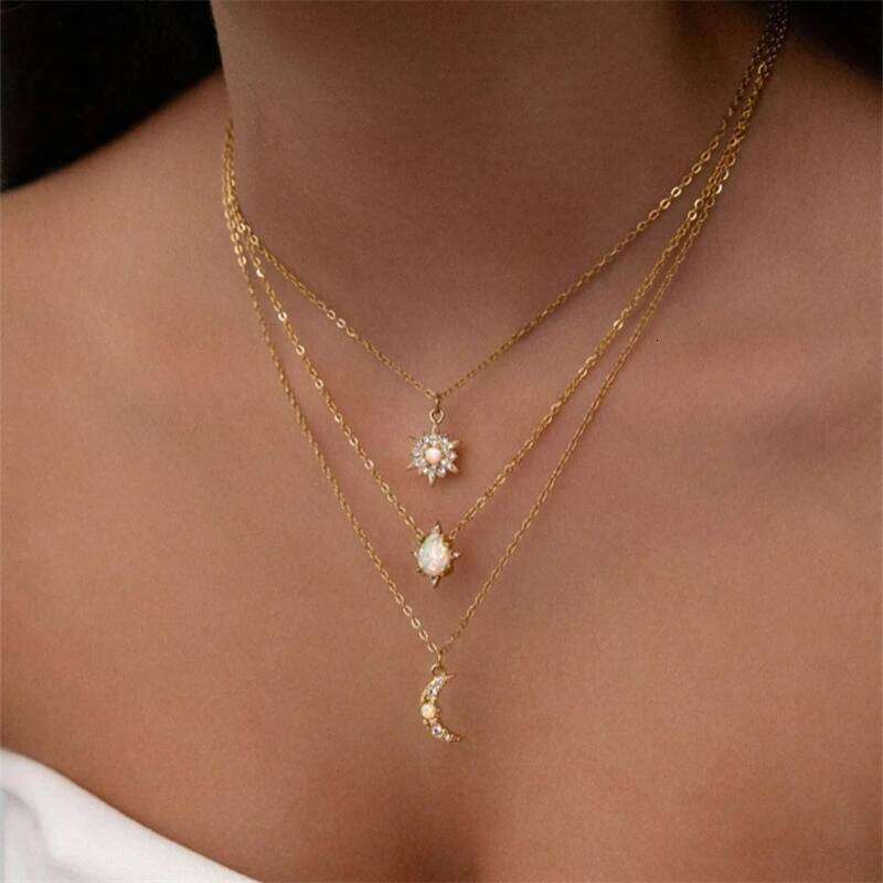 New Fashion Geometric Sequins Tassel Choker for Women Boho Star Moon Pendant Multi Layered Chain Necklace Party Jewelry H260312