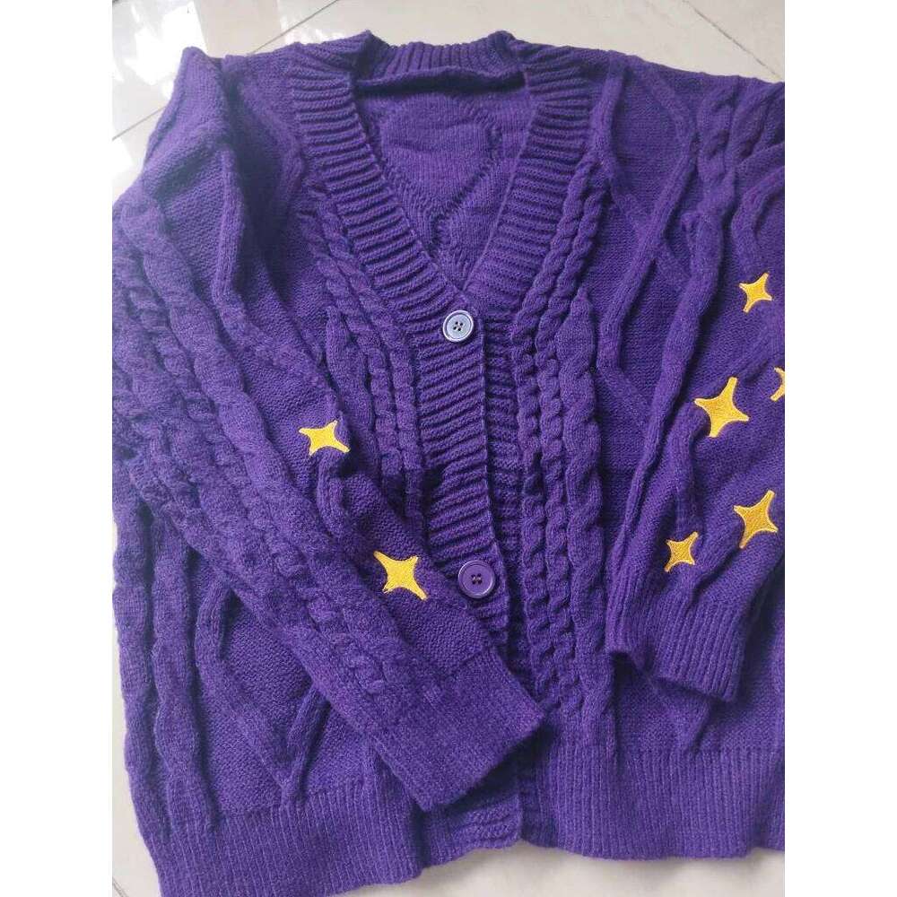 Speak Now TS Golden Star Embroidery Button Up Purple Sweater TV Album Cardigan Gift Fall Winter Vintage Outfit Z260313