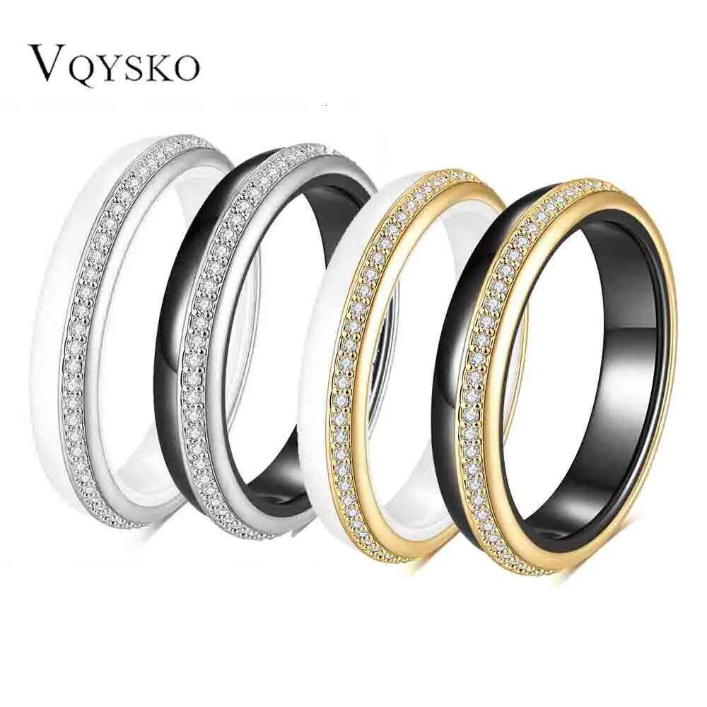Classic Titanium Stainless Steel White/Black/Gold Ceramics Ring Jewelry Couple Micro inlaid Zircon Wedding Rings For Women H260312