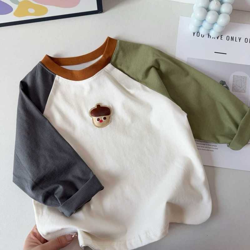 Women's T-Shirt Children's Autumn New Style Boys' Color-Block Raglan Sleeve T-Shirt Top Cartoon 3D Versatile Base Shirt for Kids and Ba