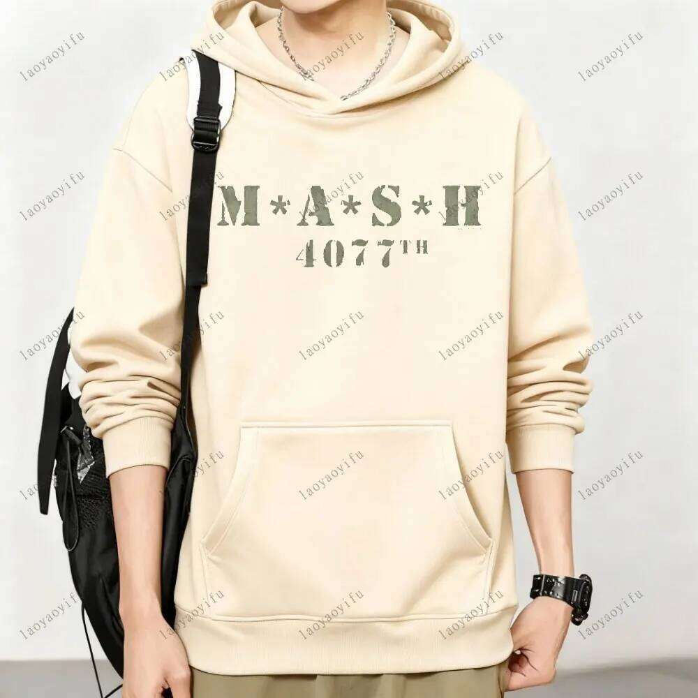 Mash Distressed Logo Hoodie Mens 4077 Licensed Classic TV Show Militarryy Green2025 High Quality Men Sportswear Simple Style Z260314