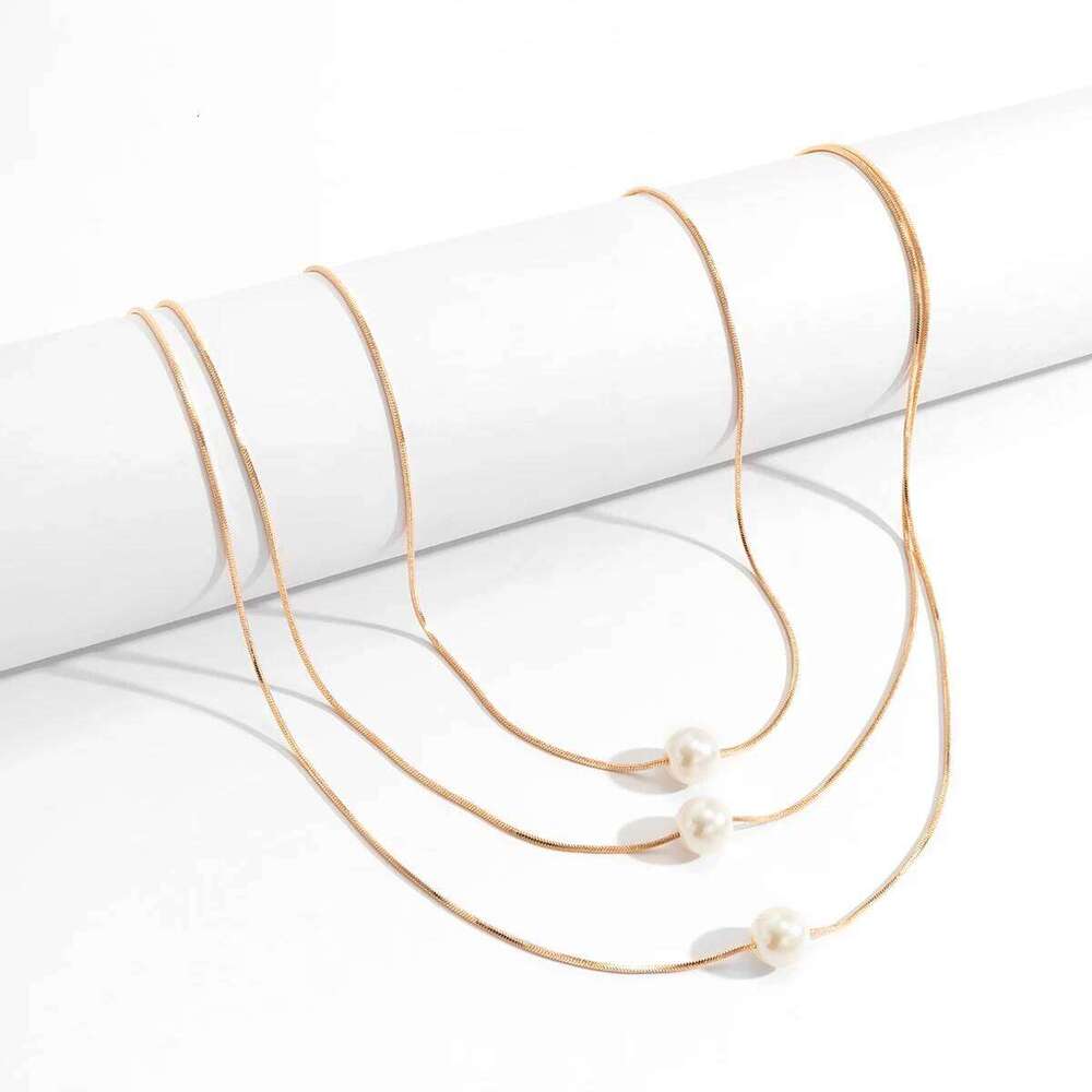 Ingemark Simple Kpop Snake Chain Choker Necklace for Women Wedding Vintage Pearl Ball Pendant Thin Link Jewelry Accessories H260312