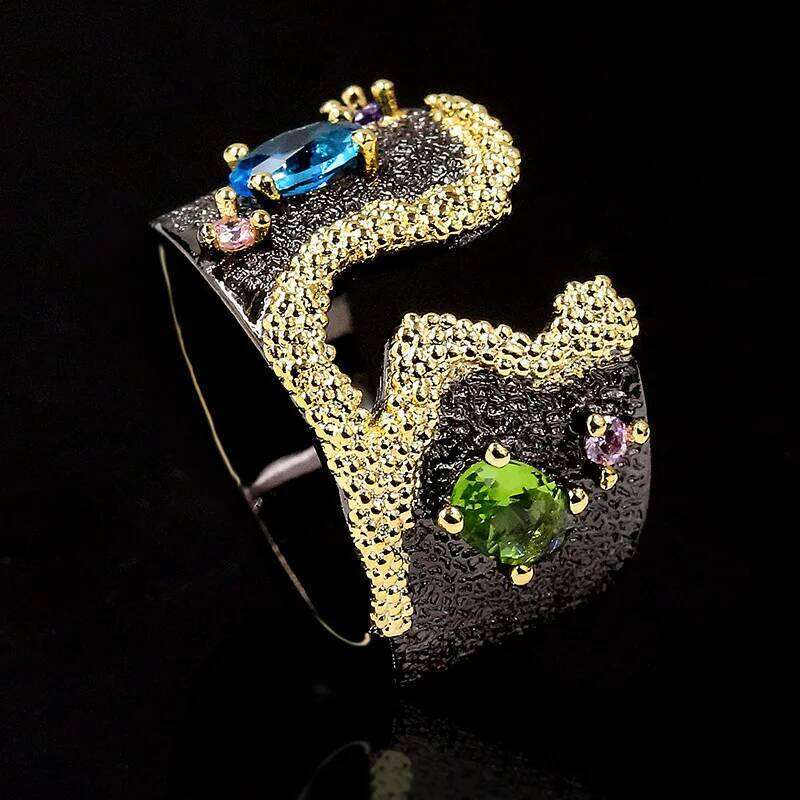 Italian Handmade Abstract Modeling French Retro Romantic Style 925 Silver Colorful Inlaid Zircon High-End Jewelry Gift H260312