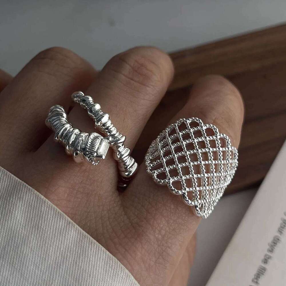 925 Sterling Silver Rings for Women Couple Minimalist Handmade Web Hollow Ring Fine Jewelry Gift Prevent Allergy H260312