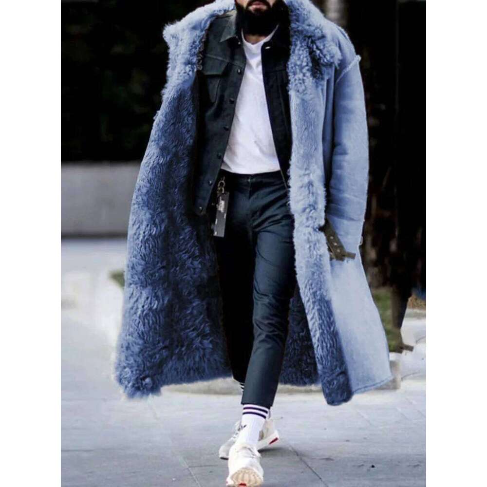 Men's Autumn Winter Thick Coat Faux Fur Jacket Solid Color Long Sleeve Button Turndown Collar Warm Casual Fashion Overcoat Z260313