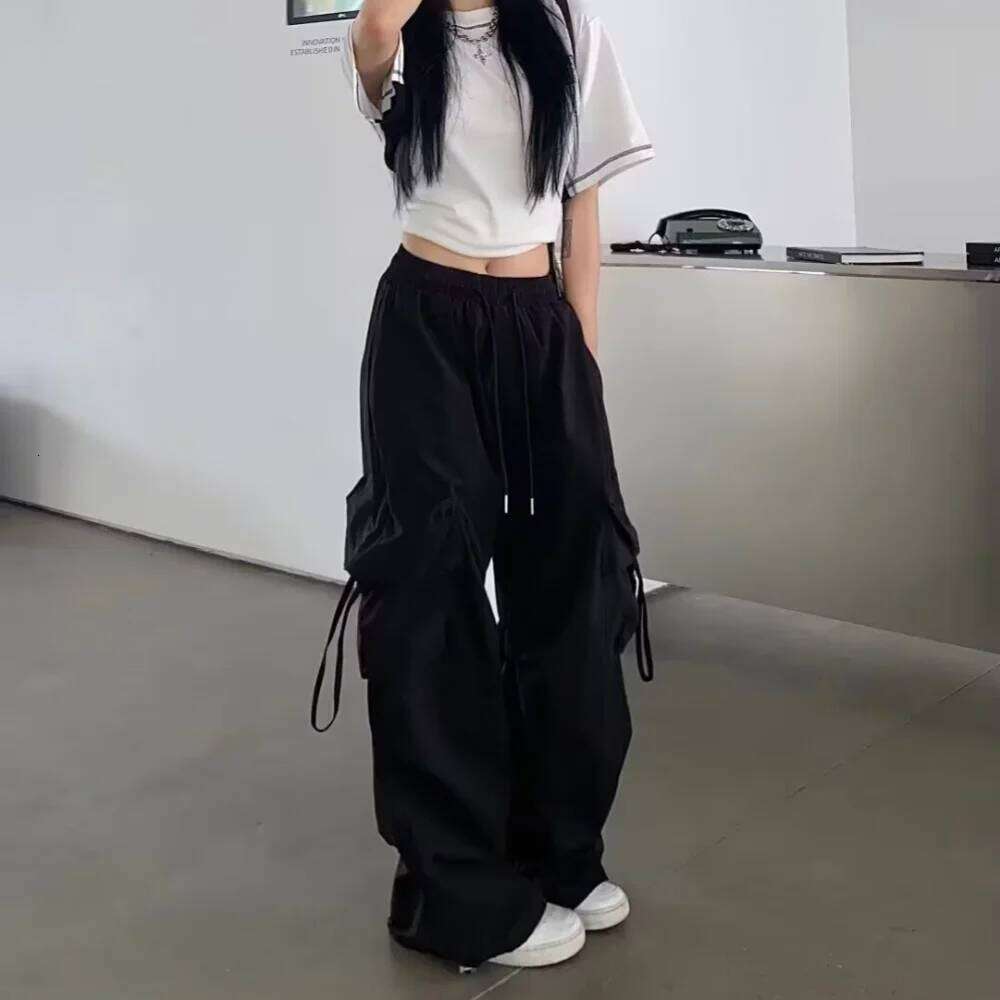 2025 New Vintage Loose Wide Leg Pants High Street Y2K Retro Hip Hop Solid Sweatpant Casual Women Cargo Commute Jogger Trousers