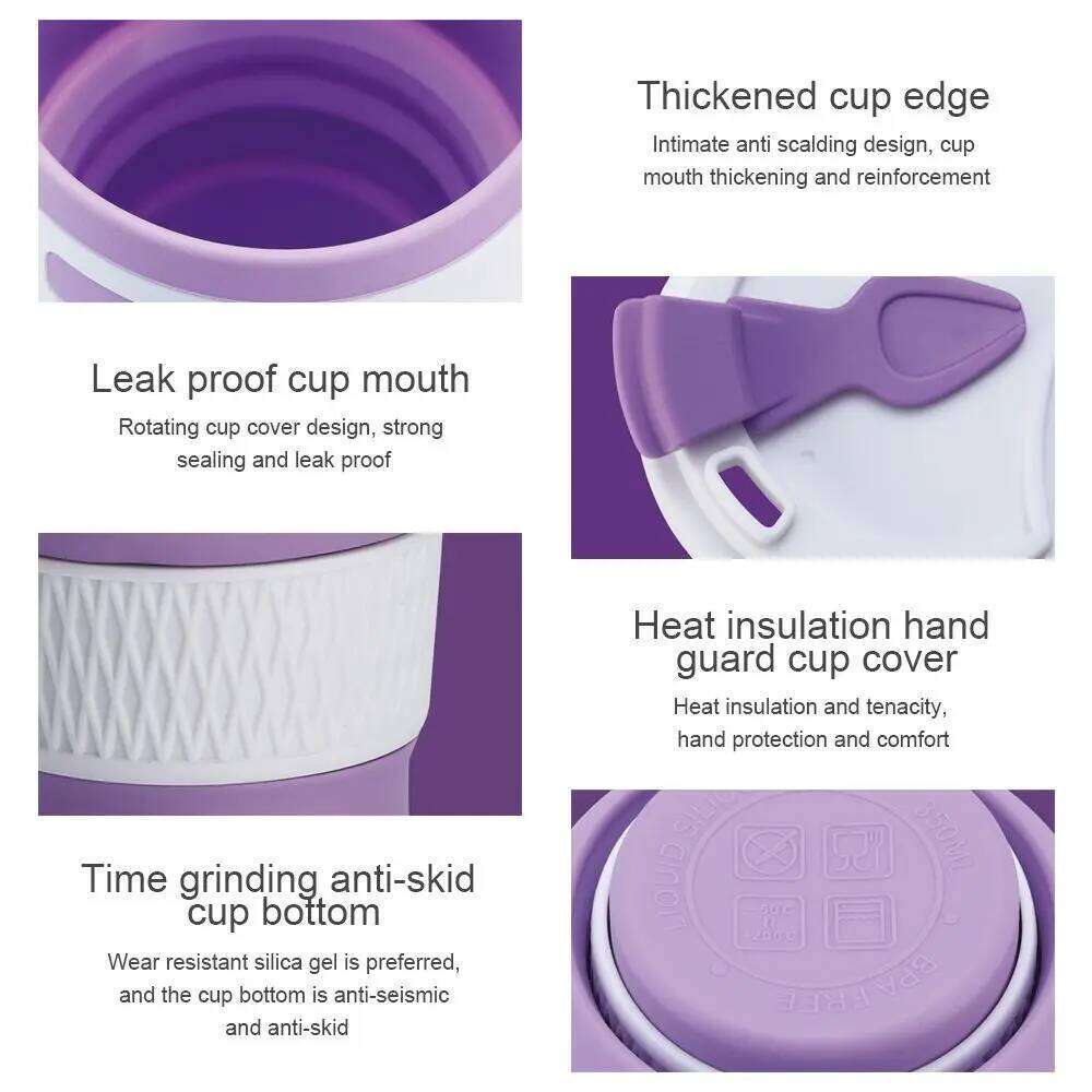 350ML Food Grade Travel Camping Outdoor Drinking Foldable Water Cups Collapsible Silicone Cup Tea Coffee Mugs With Lid Z260313