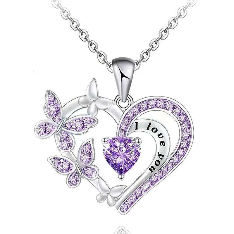 Huitan Purple/White Butterfly Pendant Necklace for Women Aesthetic Female Neck Accessories Wedding Party New Trendy Jewelry H260312