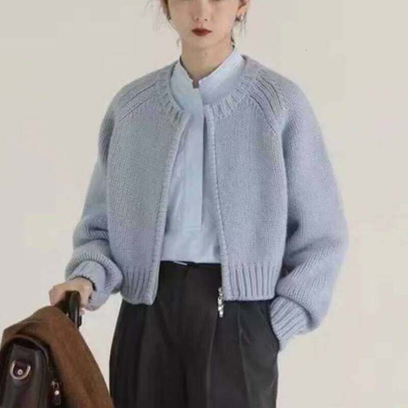 Autumn Winter Women's O Neck Zip-Up Knitted Cardigan, Long Sleeve Sweater, Korean Style Chic Casual Fashion Z260314