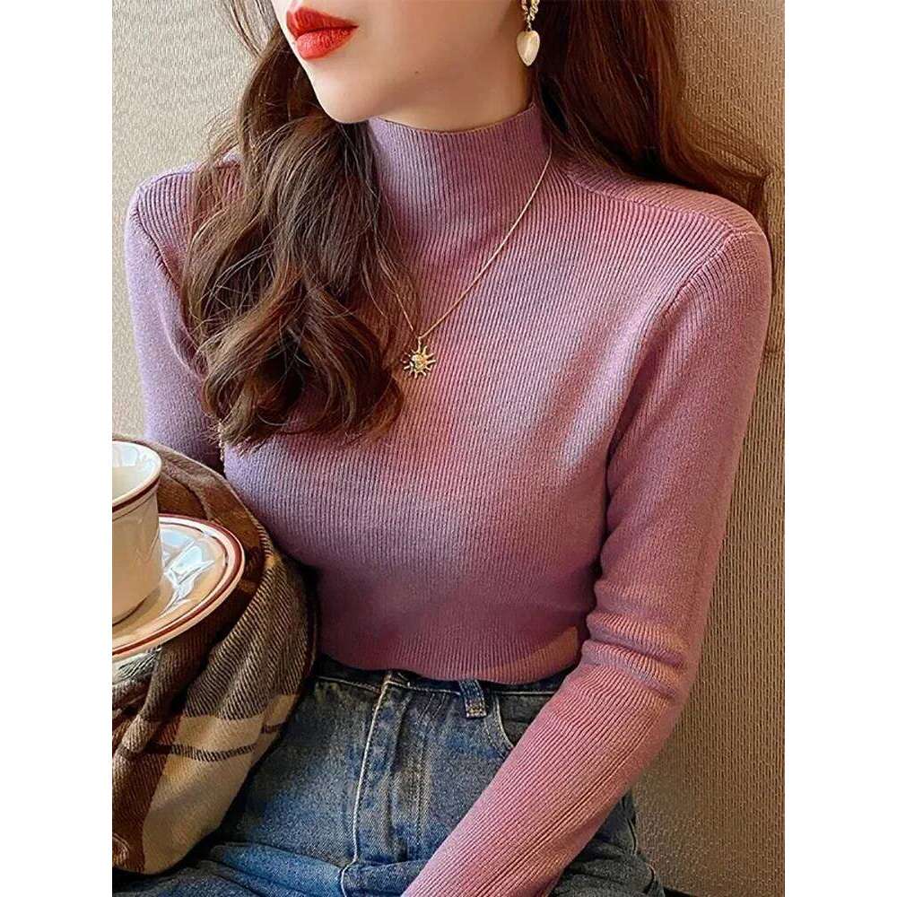 Autumn Winter New Turtleneck Fashion Stretch Tops Women Pullovers Long Sleeve Bottoming Knitted Sweater Z260313