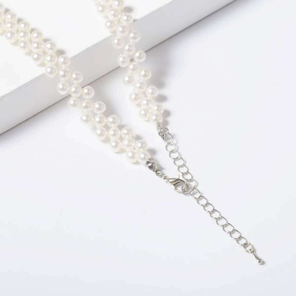 Boho Sweet Imitation Pearl Round Handwoven Collar Necklace for Women's 2023 Simple Romantic Wedding Bride Fashion Jewelry Gift H260312