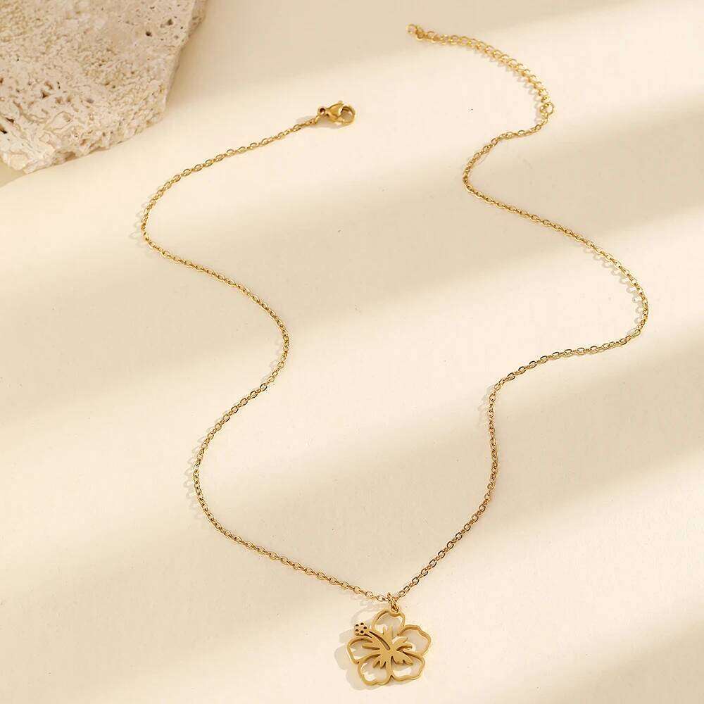 DGIDDK Stainless Steel Hollow Design Flower Pendant Necklace Women's Fashion Simple Suitable For Everyday Wear Collarbone Chain H260312