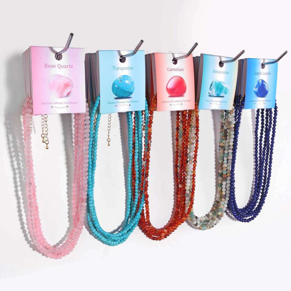 Bohemian Carnelian 4mm Round Beads Necklaces for Women Men Rose Quartzs Tiger Eye Amethysts Choker Friendship Jewelry H260312