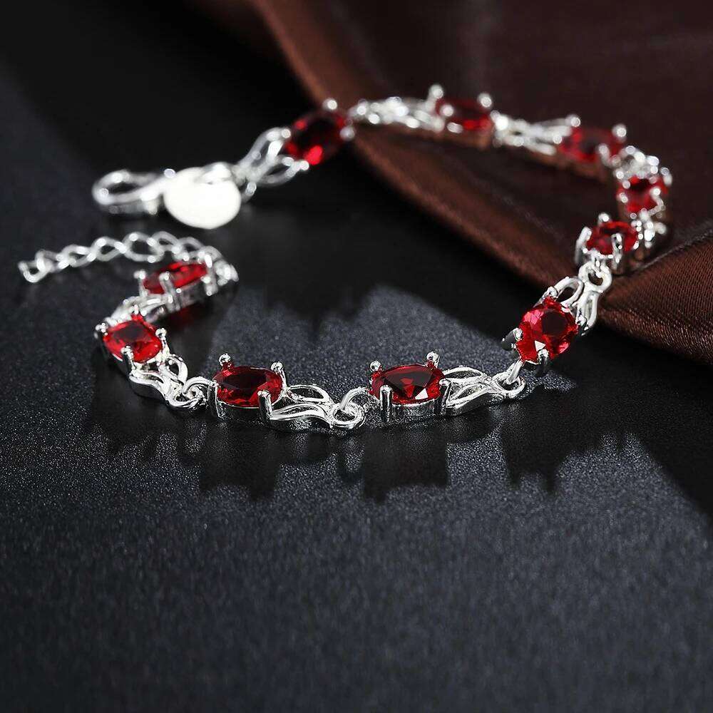 925 Sterling Silver Wild red crystal chain Bracelets for women fashion lady Wedding party beautiful Christmas gifts fine Jewelry Z260313